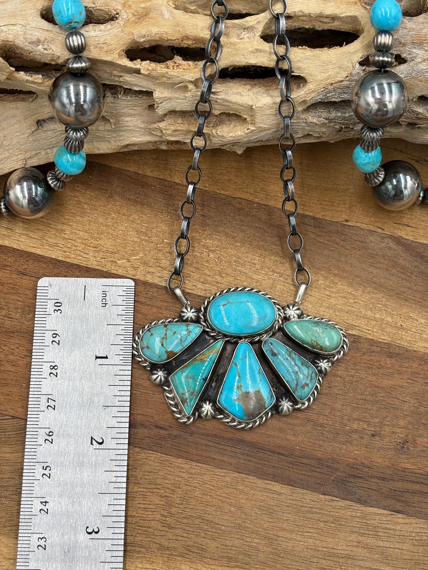 Turquoise Half Cluster Necklace #8 by Augustine Largo, Navajo