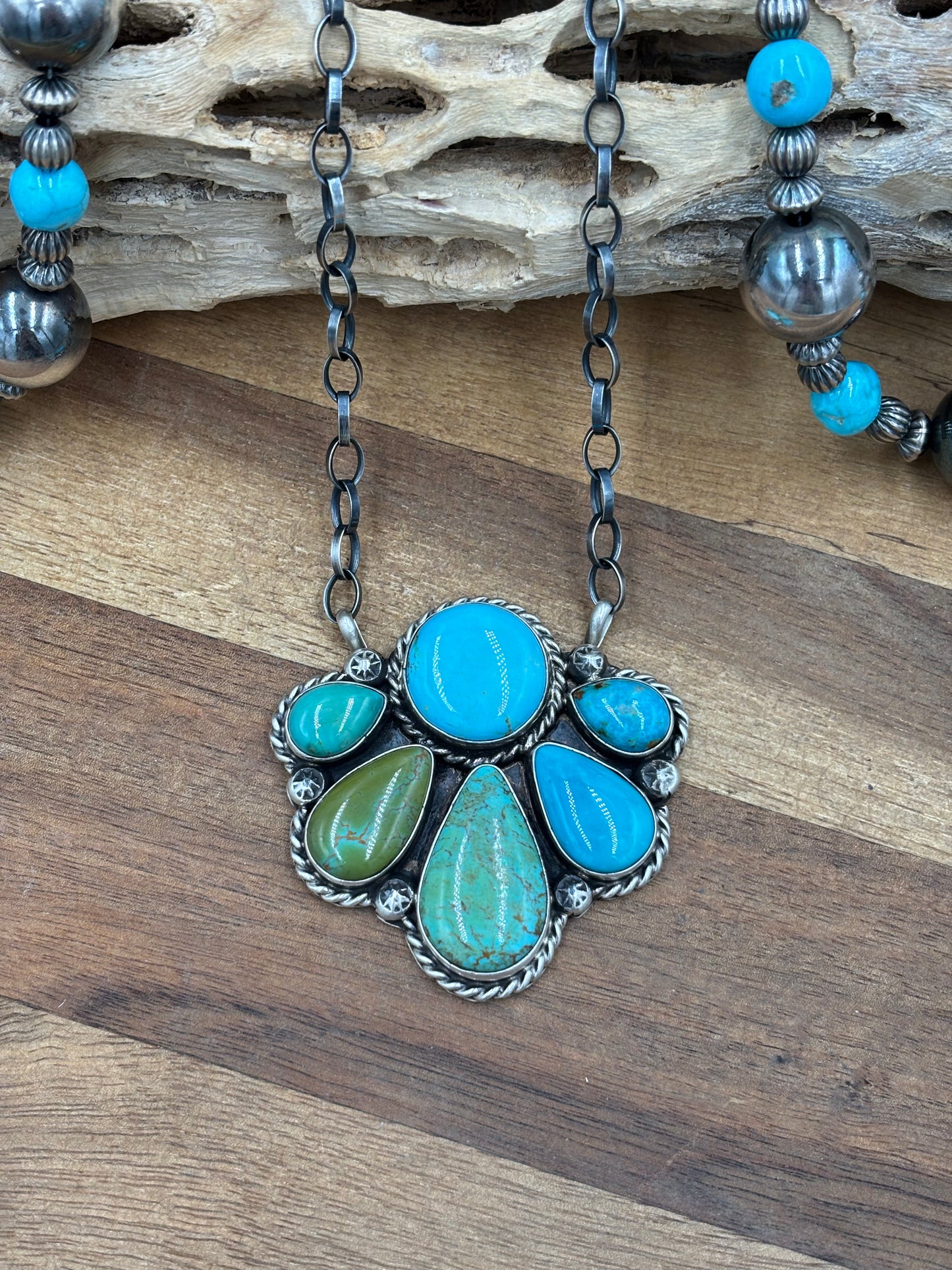 Turquoise Half Cluster Necklace #9 by Augustine Largo, Navajo