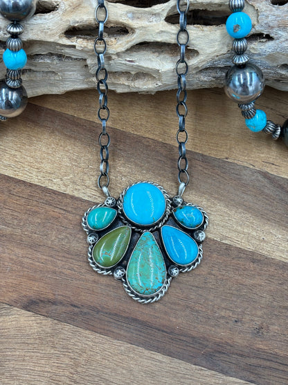 Turquoise Half Cluster Necklace #9 by Augustine Largo, Navajo