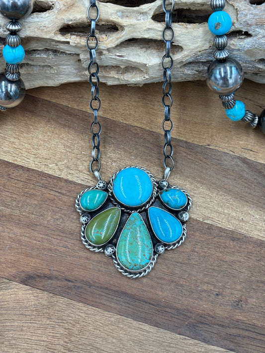 Turquoise Half Cluster Necklace #9 by Augustine Largo, Navajo