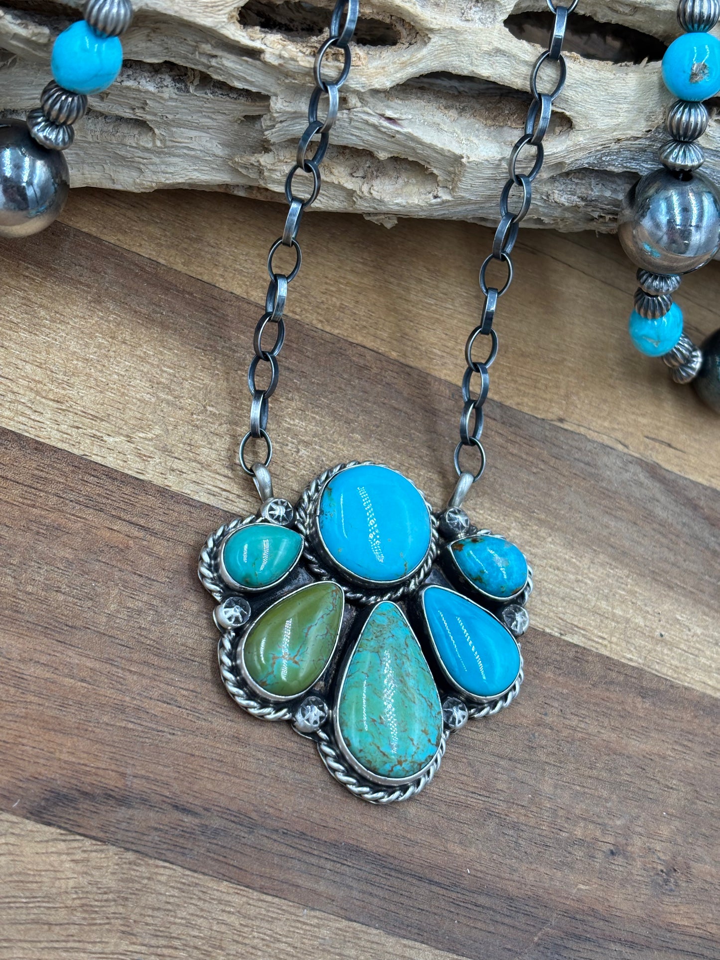 Turquoise Half Cluster Necklace #9 by Augustine Largo, Navajo