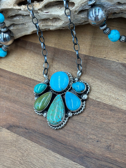 Turquoise Half Cluster Necklace #9 by Augustine Largo, Navajo