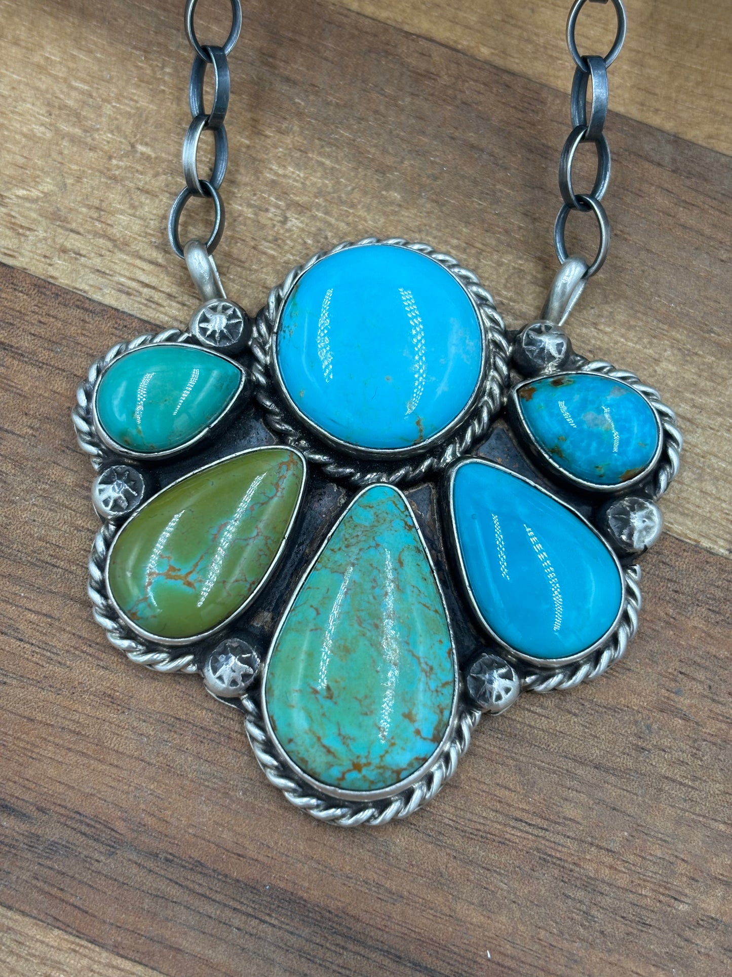 Turquoise Half Cluster Necklace #9 by Augustine Largo, Navajo