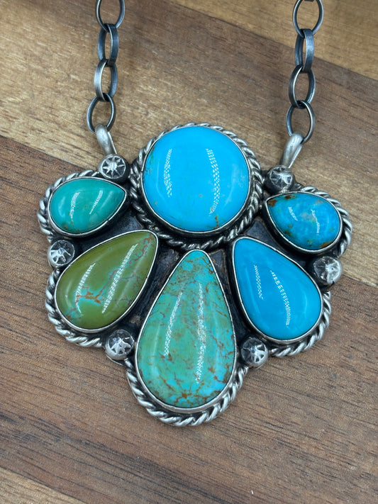 Turquoise Half Cluster Necklace #9 by Augustine Largo, Navajo