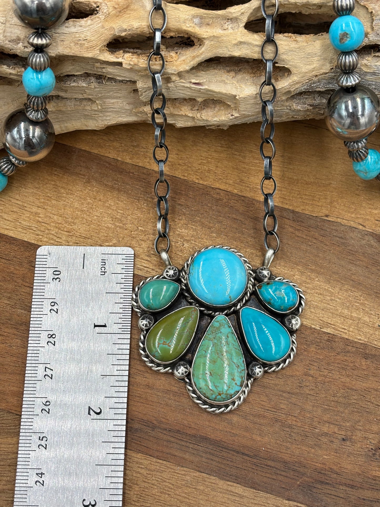 Turquoise Half Cluster Necklace #9 by Augustine Largo, Navajo