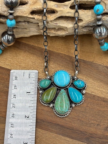 Turquoise Half Cluster Necklace #9 by Augustine Largo, Navajo