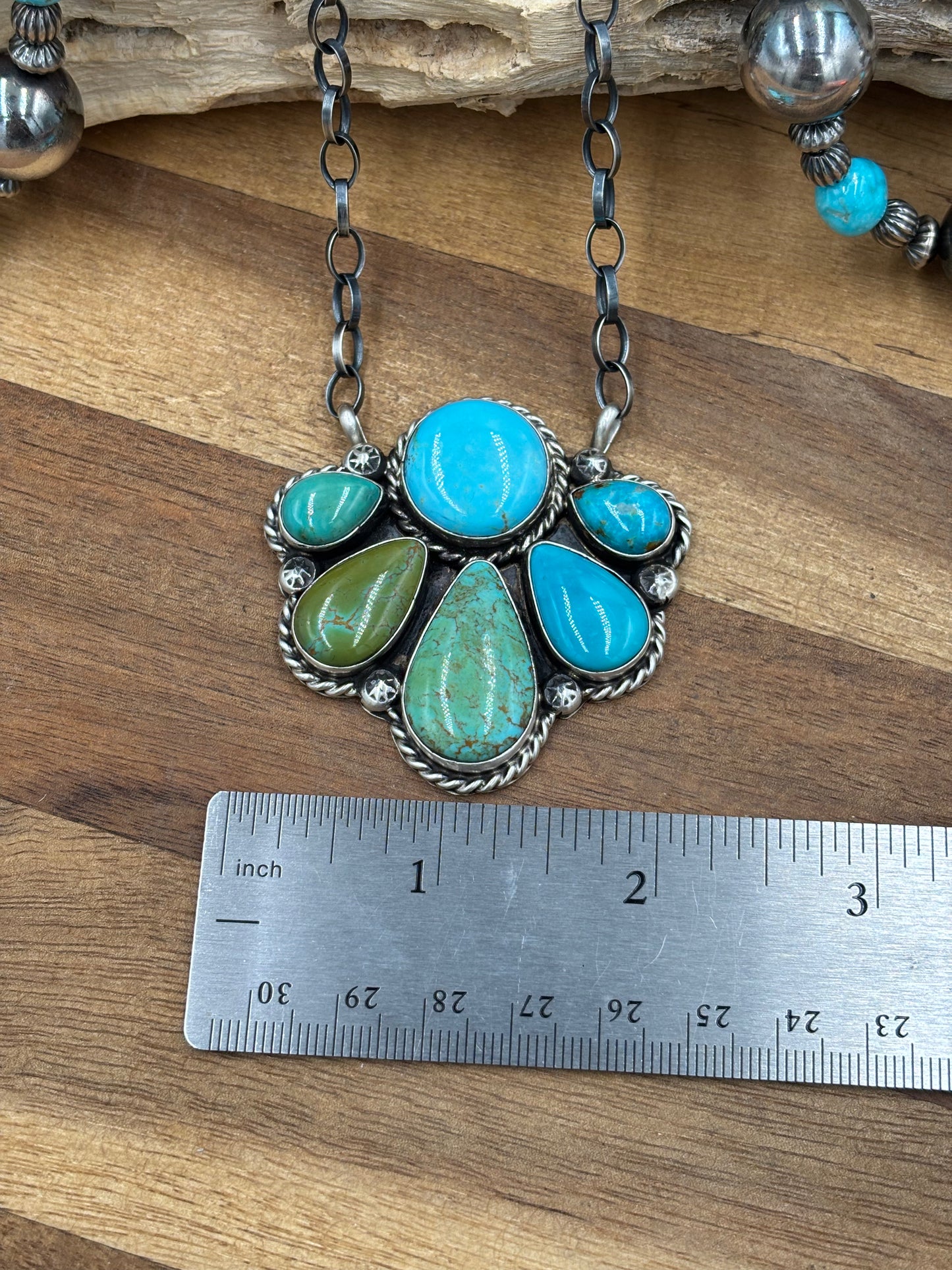 Turquoise Half Cluster Necklace #9 by Augustine Largo, Navajo