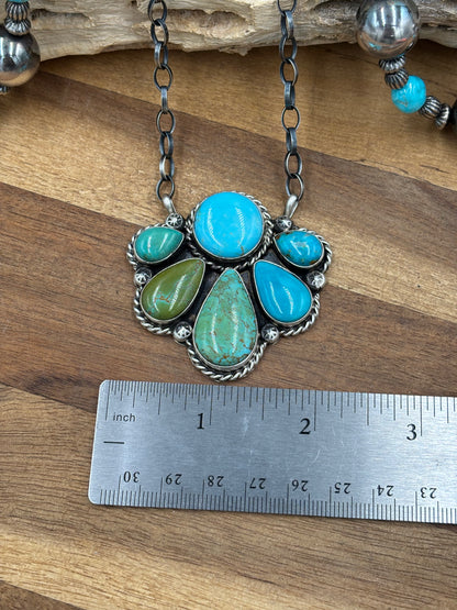 Turquoise Half Cluster Necklace #9 by Augustine Largo, Navajo