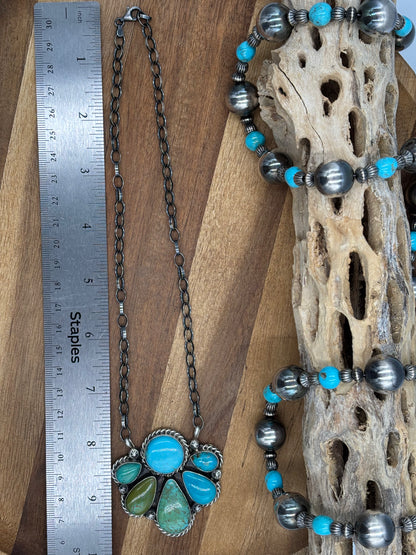 Turquoise Half Cluster Necklace #9 by Augustine Largo, Navajo