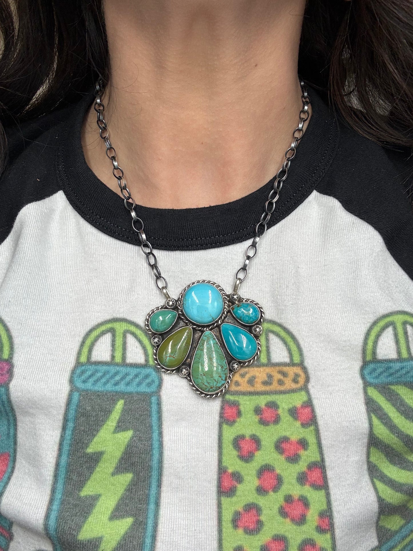 Turquoise Half Cluster Necklace #9 by Augustine Largo, Navajo
