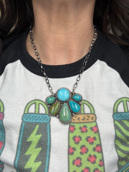 Turquoise Half Cluster Necklace #9 by Augustine Largo, Navajo