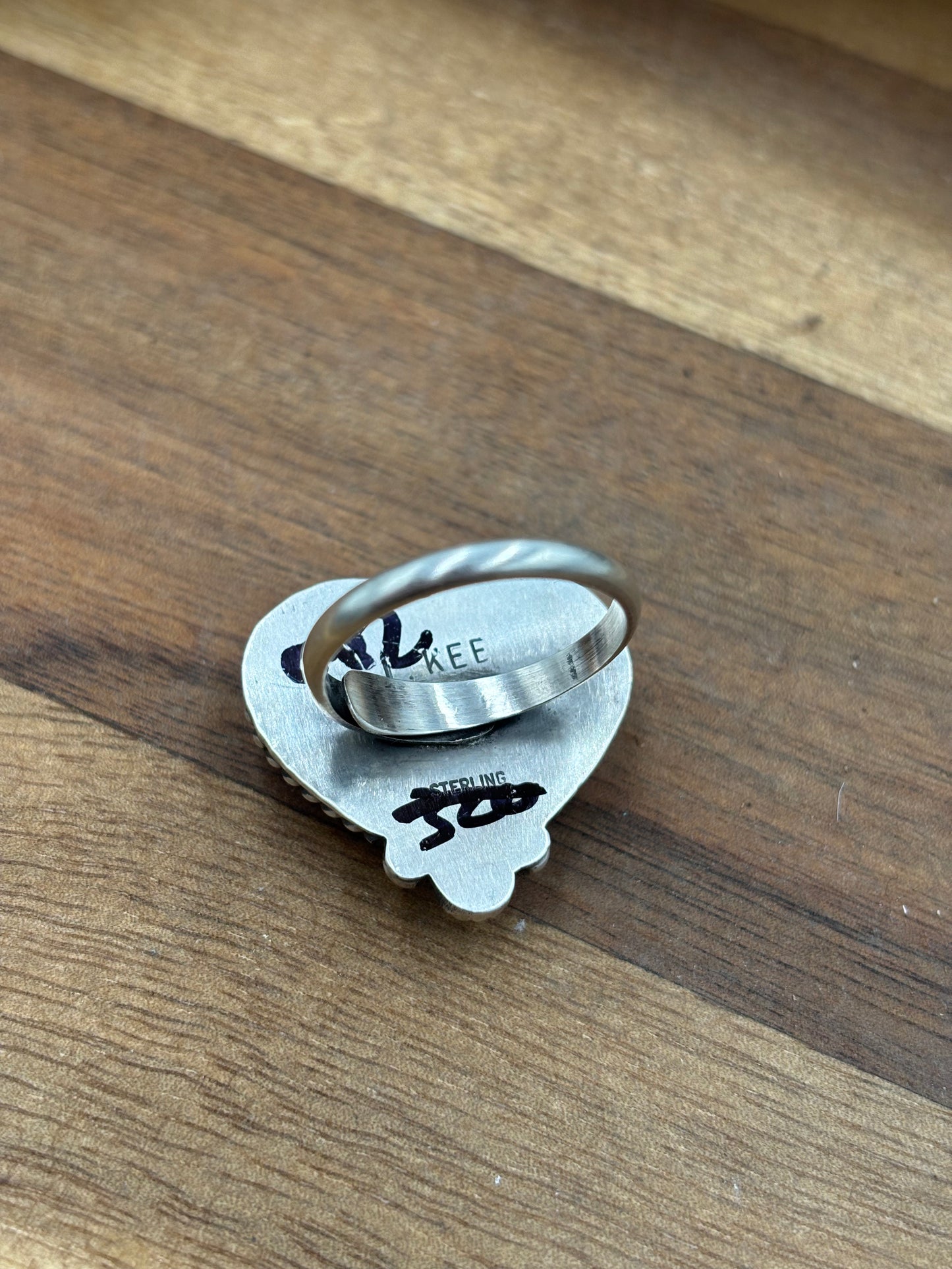 Red Spiny Adjustable Heart Ring by I Kee, Navajo