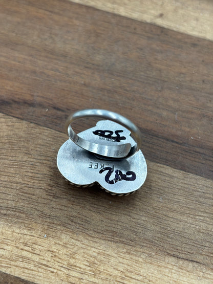 Red Spiny Adjustable Heart Ring by I Kee, Navajo