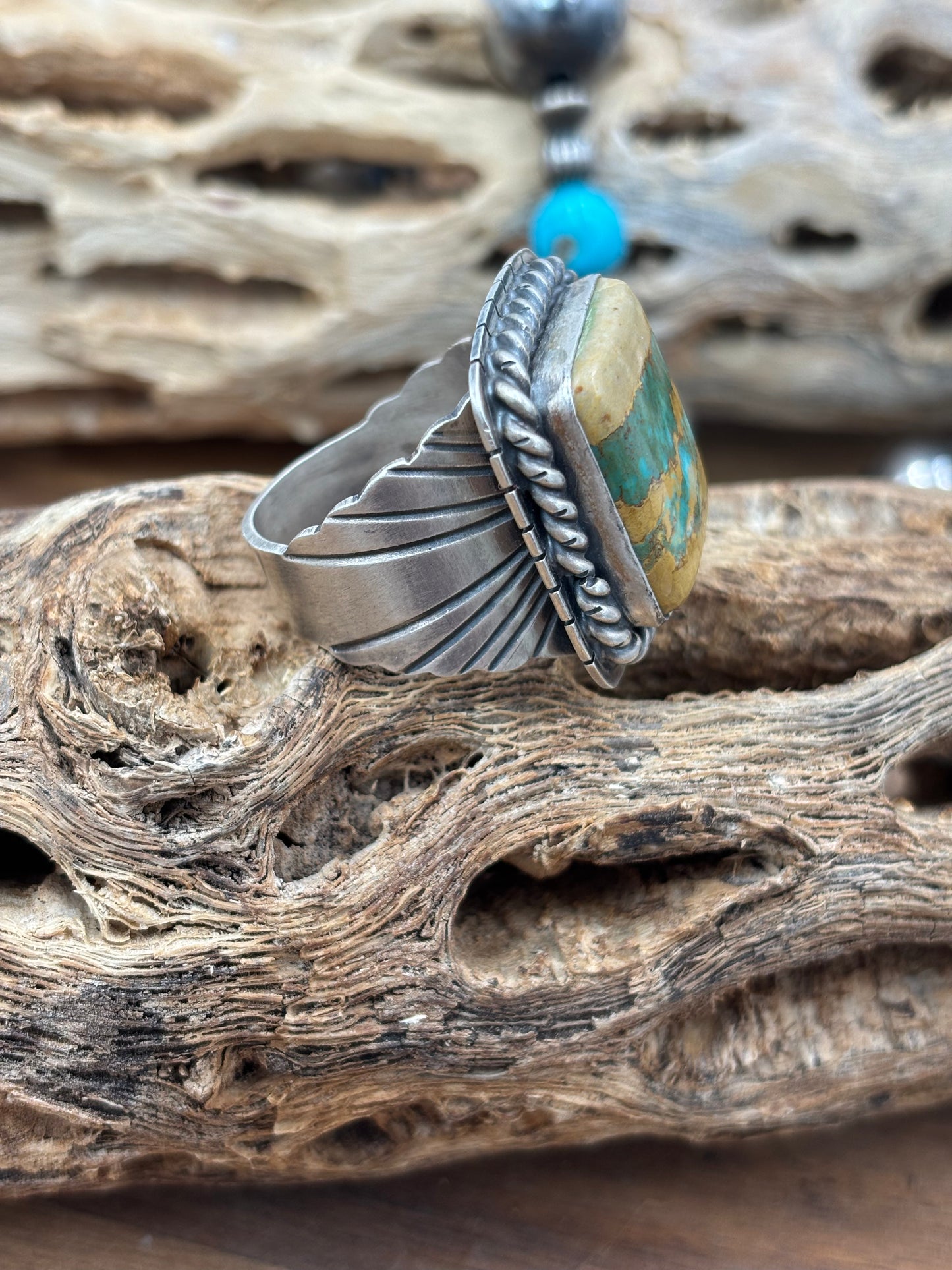 Ribbon Royston Turquoise Ring Size 11 by Gabriel Jurardo, Mexican