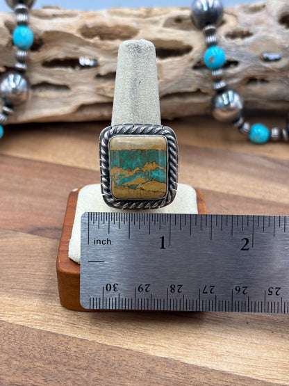 Ribbon Royston Turquoise Ring Size 11 by Gabriel Jurardo, Mexican