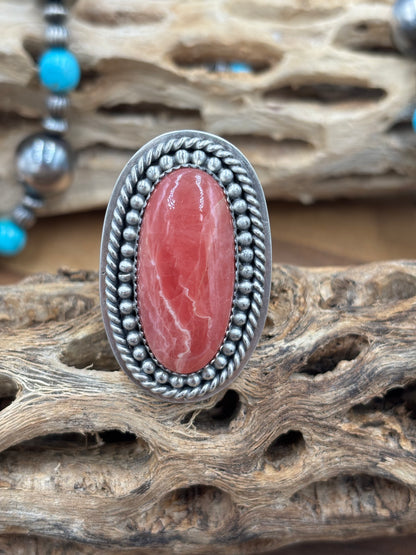 Rhodochrosite Ring #3 Adjustable by Jeff Largo, Navajo