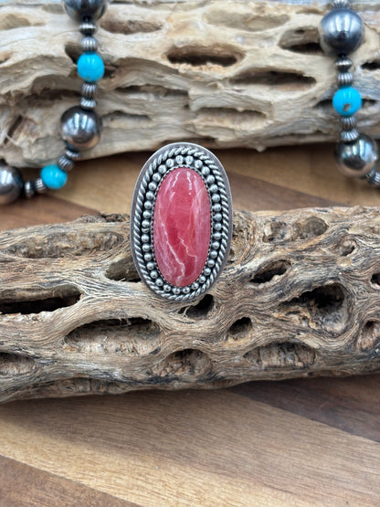 Rhodochrosite Ring #3 Adjustable by Jeff Largo, Navajo