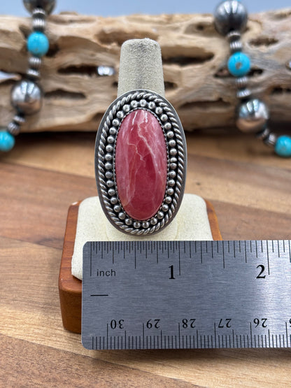 Rhodochrosite Ring #3 Adjustable by Jeff Largo, Navajo