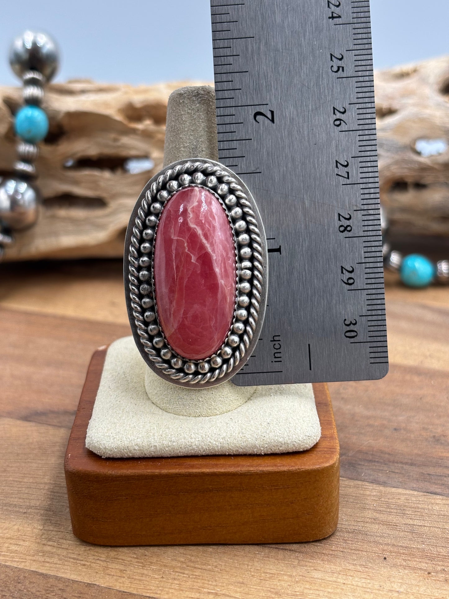 Rhodochrosite Ring #3 Adjustable by Jeff Largo, Navajo