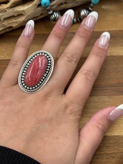 Rhodochrosite Ring #3 Adjustable by Jeff Largo, Navajo