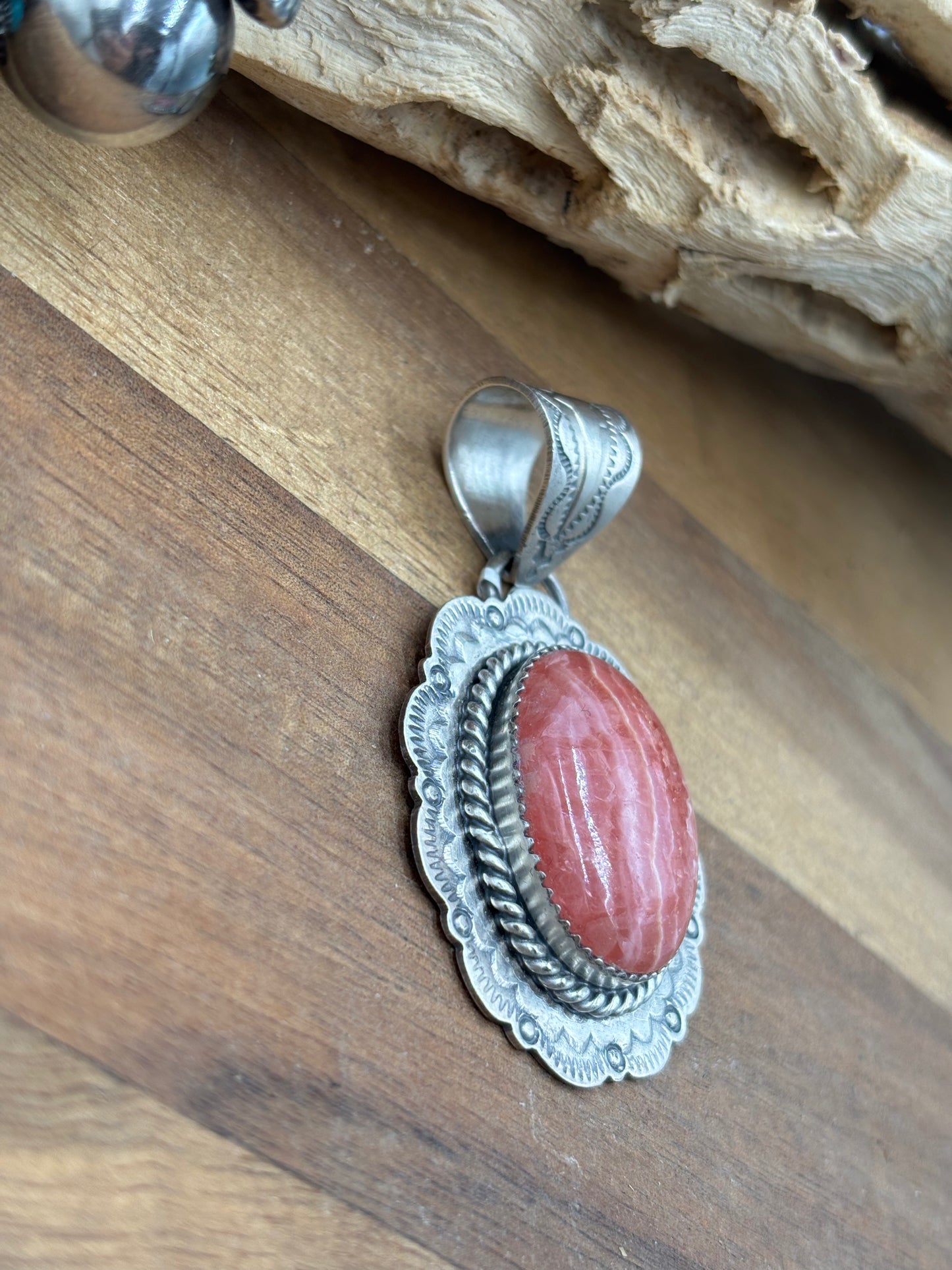 Rhodochrosite Pendant by Jeff Largo, Navajo