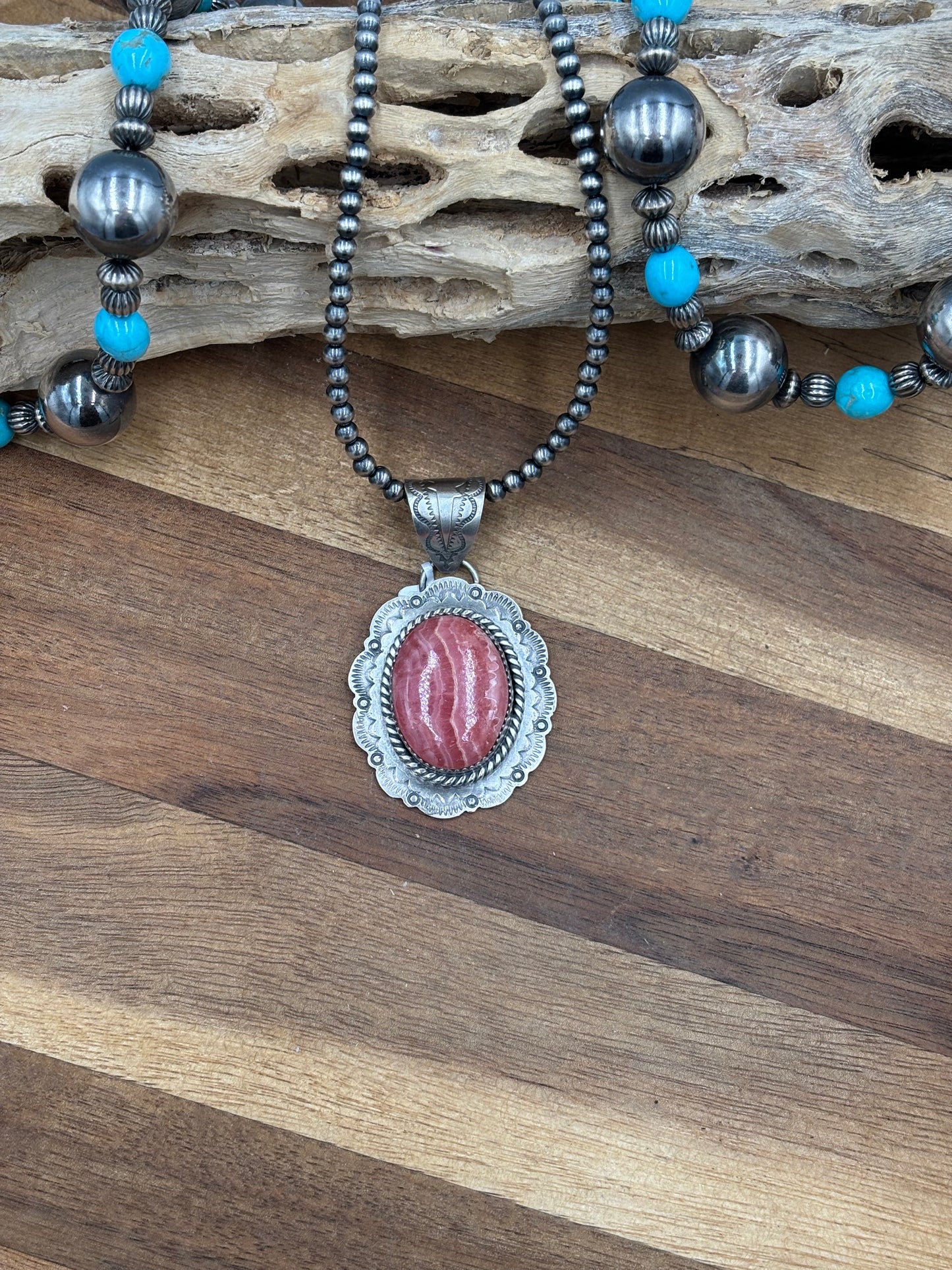 Rhodochrosite Pendant by Jeff Largo, Navajo