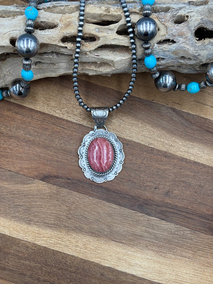 Rhodochrosite Pendant by Jeff Largo, Navajo