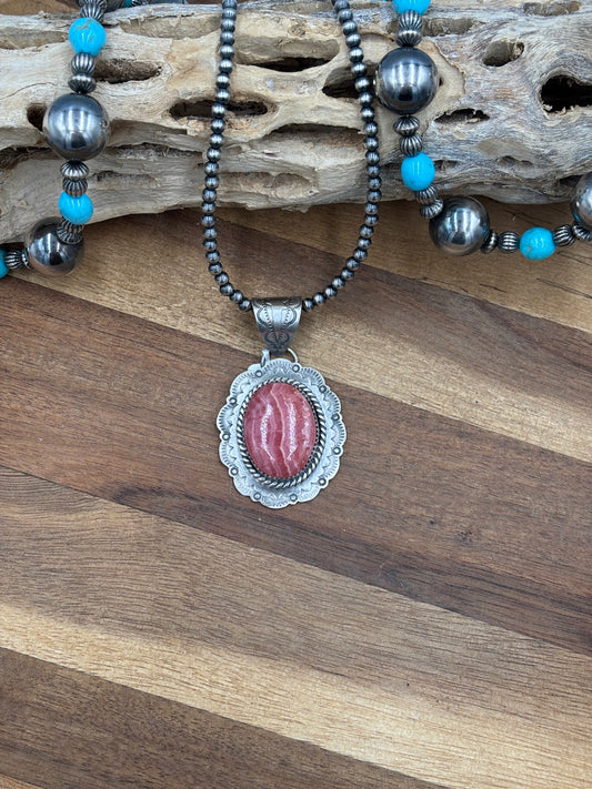 Rhodochrosite Pendant by Jeff Largo, Navajo