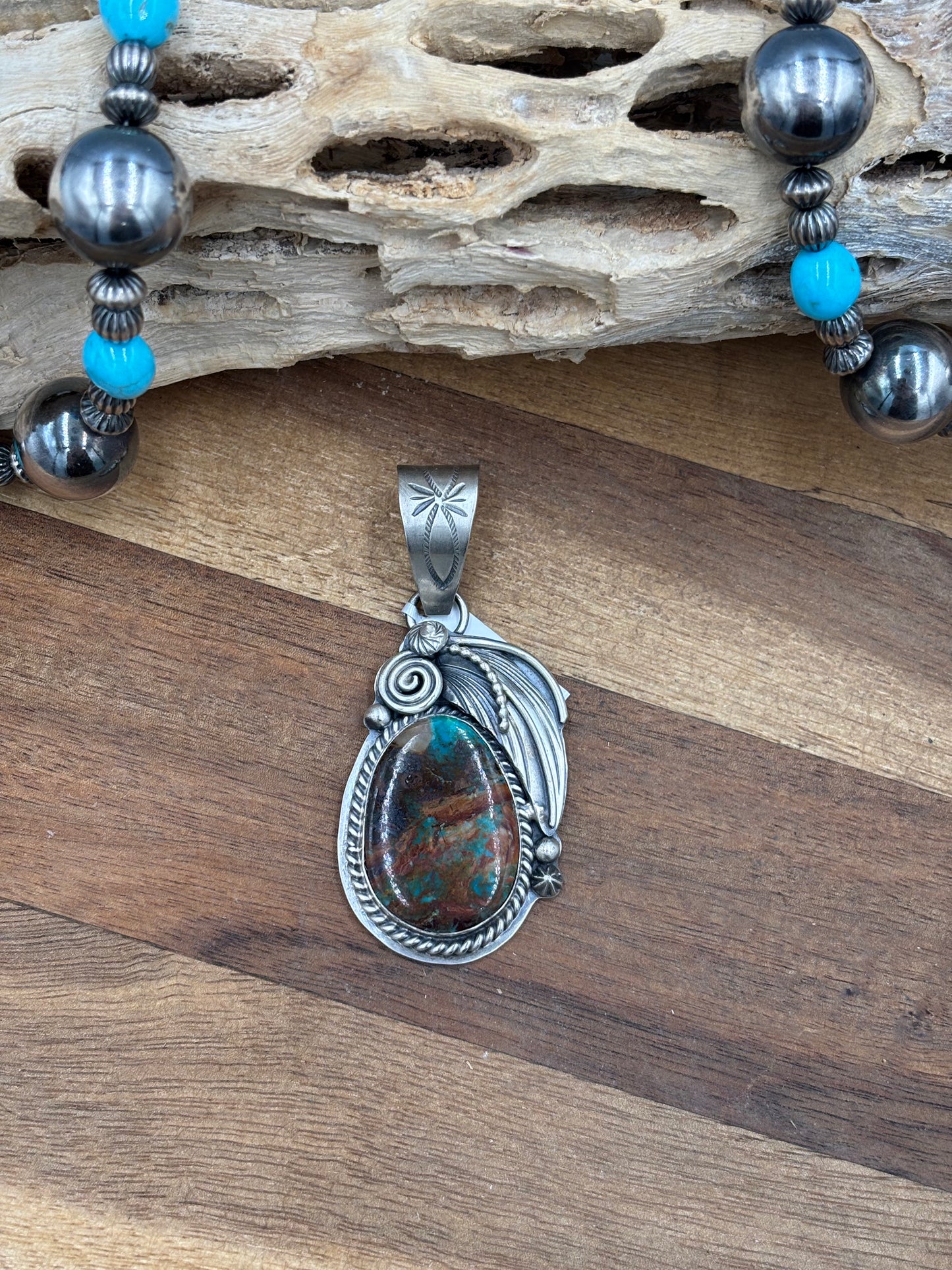Royston Turquoise Pendant by Gabriel Jurardo, Mexican