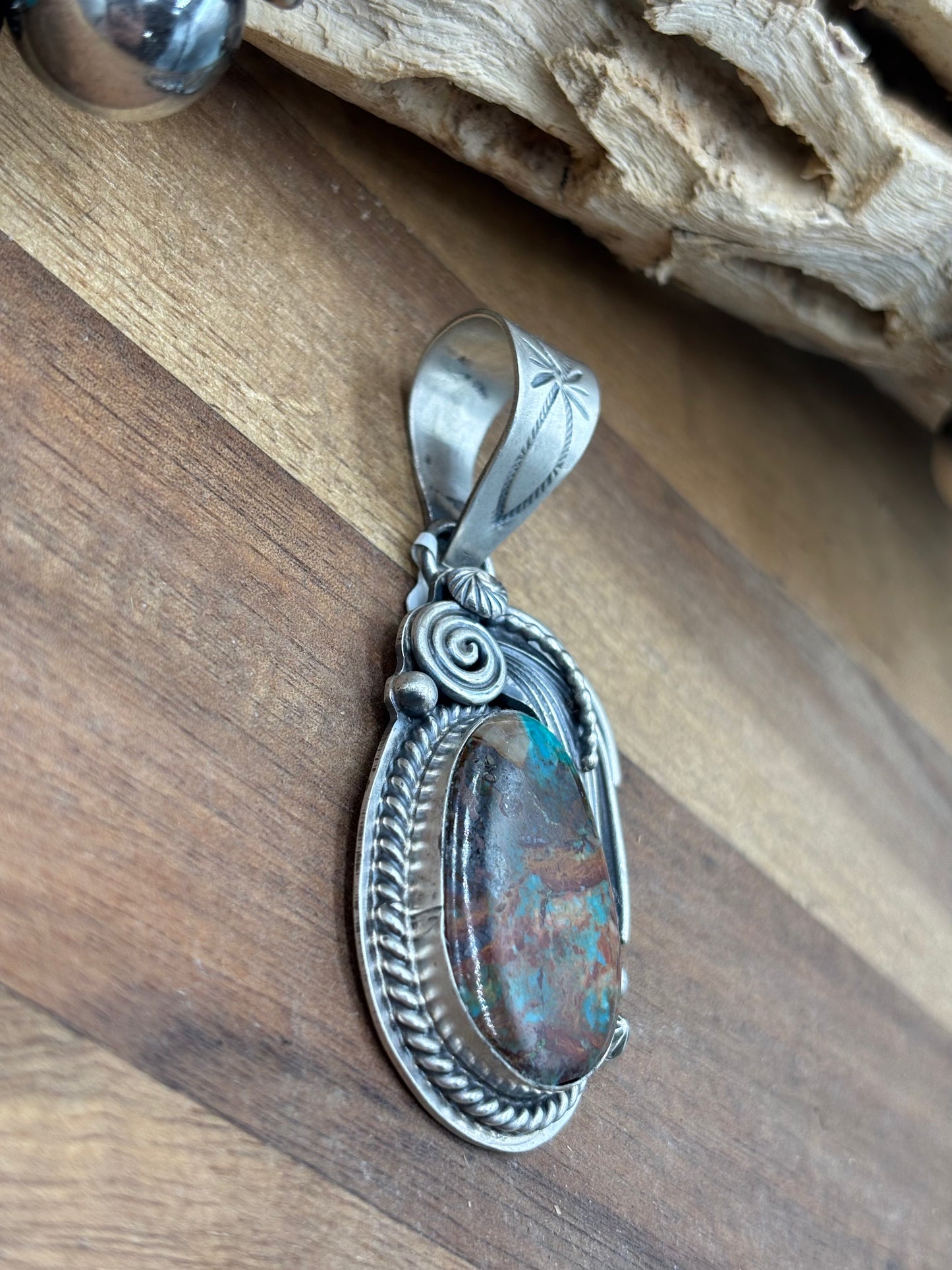 Royston Turquoise Pendant by Gabriel Jurardo, Mexican