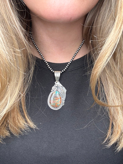 Royston Turquoise Pendant by Gabriel Jurardo, Mexican