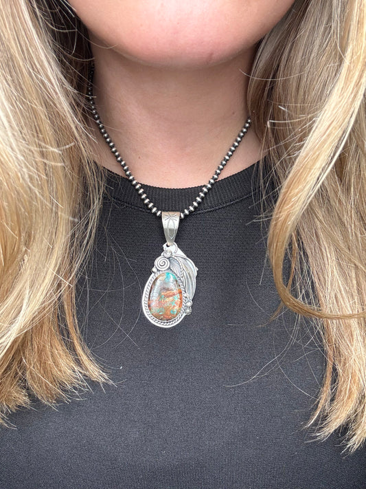 Royston Turquoise Pendant by Gabriel Jurardo, Mexican
