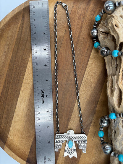 Golden Hills Turquoise Thunderbird Necklace by Rick Enriquez, Navajo