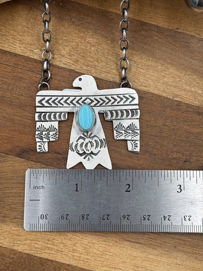Golden Hills Turquoise Thunderbird Necklace by Rick Enriquez, Navajo