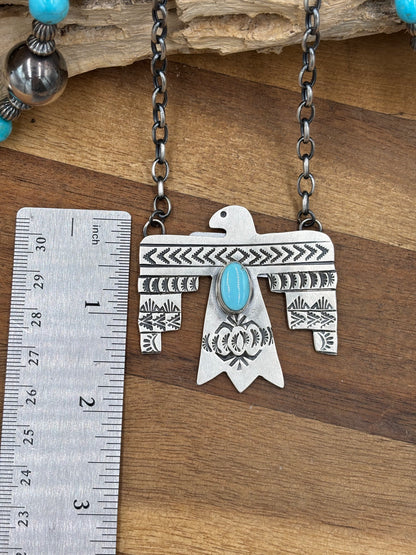 Golden Hills Turquoise Thunderbird Necklace by Rick Enriquez, Navajo