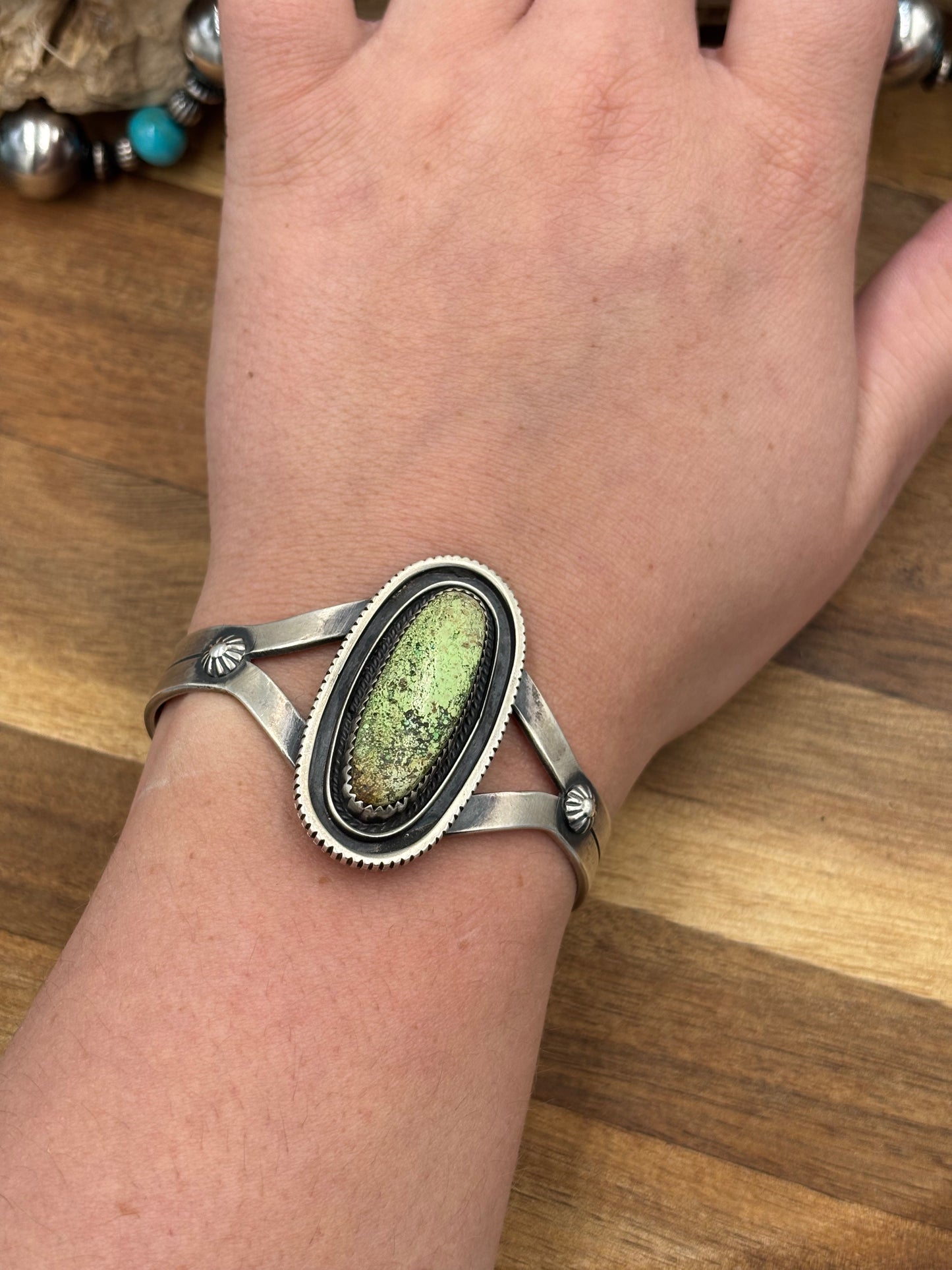 Gaspeite Cuff by Tom Dinetso, Navajo