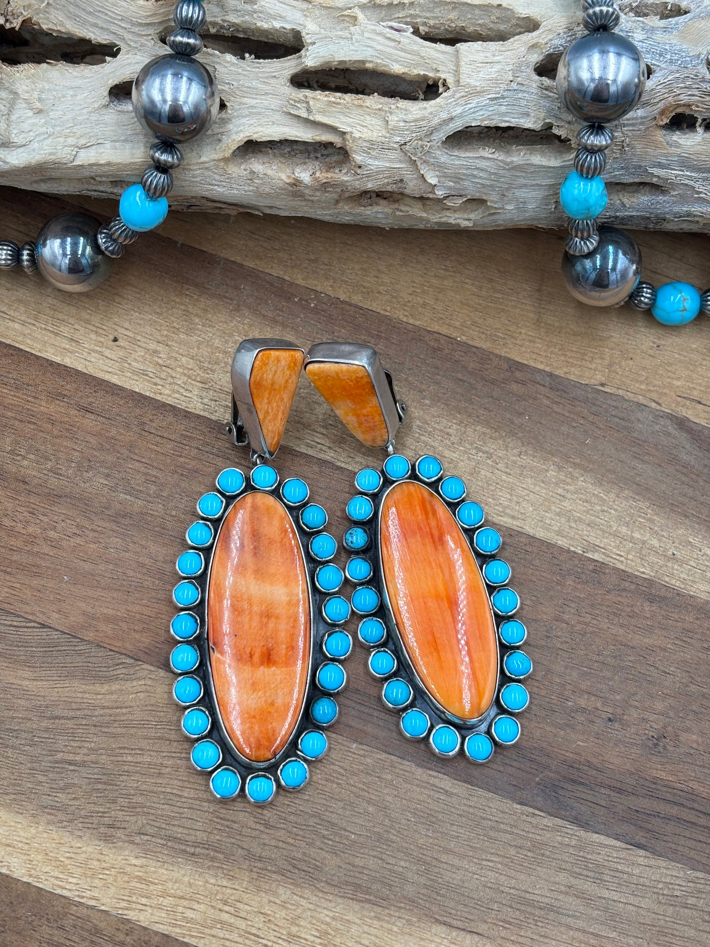 Orange Spiny & Turquoise Cluster CLIP Earrings by Federico Jimenez