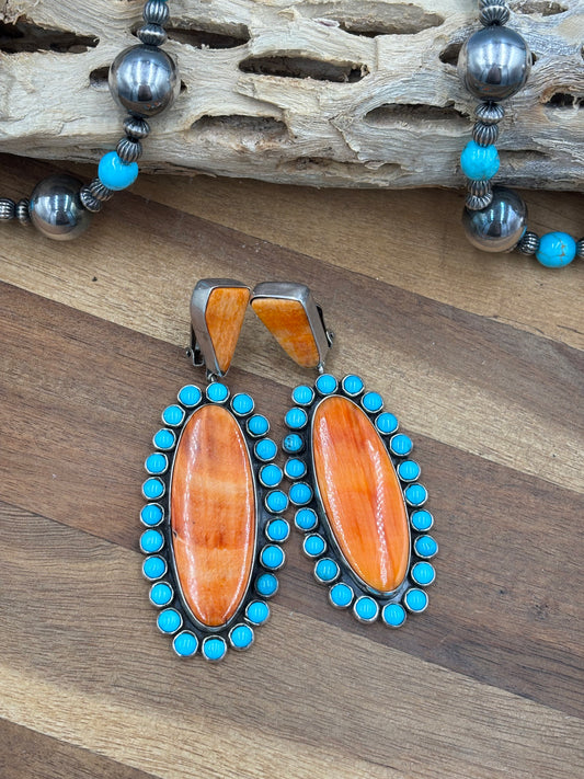 Orange Spiny & Turquoise Cluster CLIP Earrings by Federico Jimenez