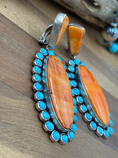 Orange Spiny & Turquoise Cluster CLIP Earrings by Federico Jimenez