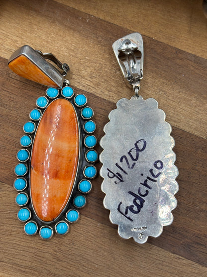 Orange Spiny & Turquoise Cluster CLIP Earrings by Federico Jimenez