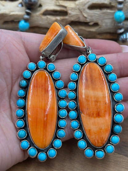 Orange Spiny & Turquoise Cluster CLIP Earrings by Federico Jimenez
