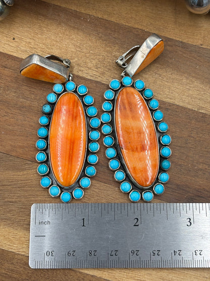 Orange Spiny & Turquoise Cluster CLIP Earrings by Federico Jimenez