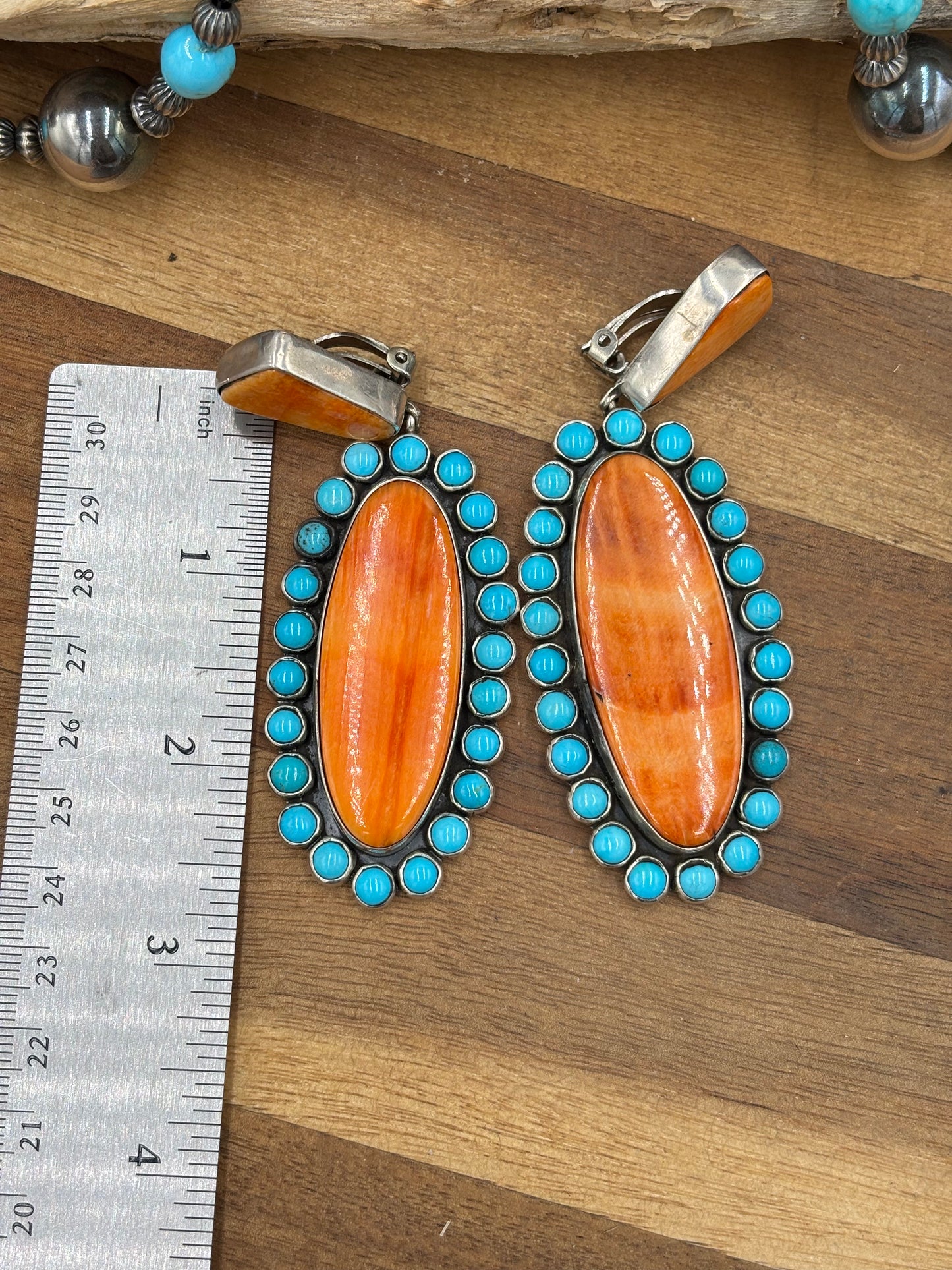 Orange Spiny & Turquoise Cluster CLIP Earrings by Federico Jimenez