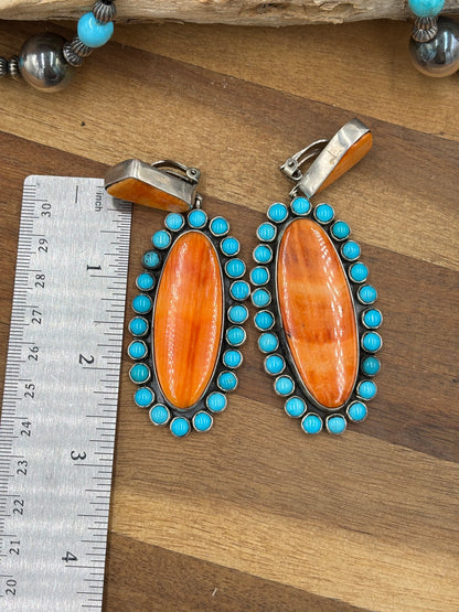 Orange Spiny & Turquoise Cluster CLIP Earrings by Federico Jimenez