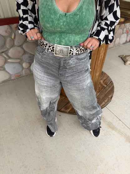 Leopard Hair On Hide Belt