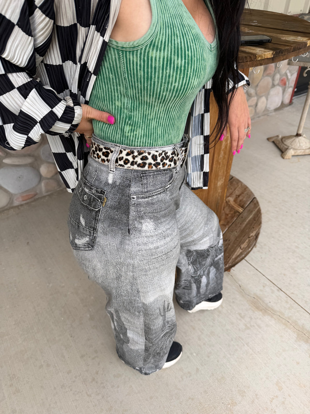 Leopard Hair On Hide Belt
