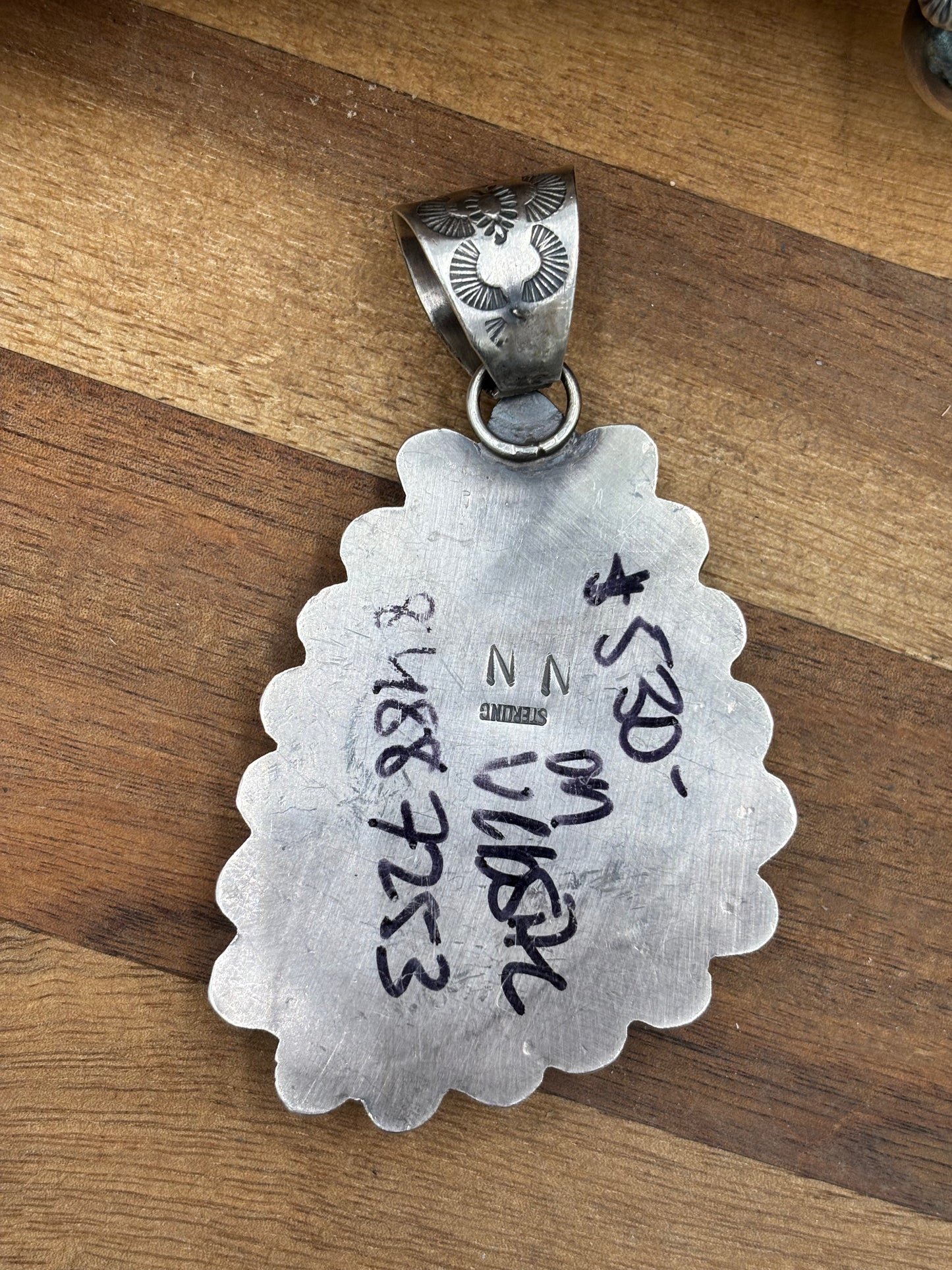 White Buffalo and Turquoise Pendant by Ned Nez, Navajo