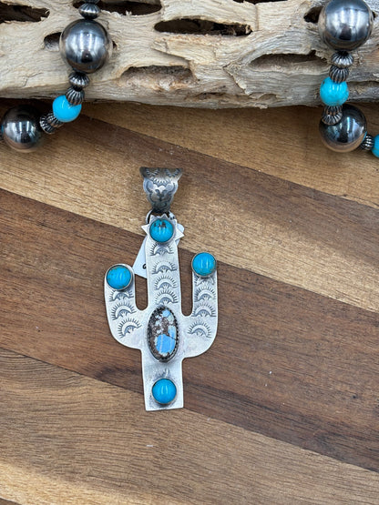 Turquoise & Golden Hills Cactus Pendant