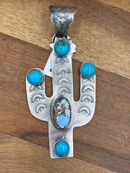 Turquoise & Golden Hills Cactus Pendant