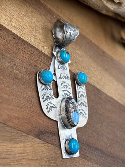 Turquoise & Golden Hills Cactus Pendant